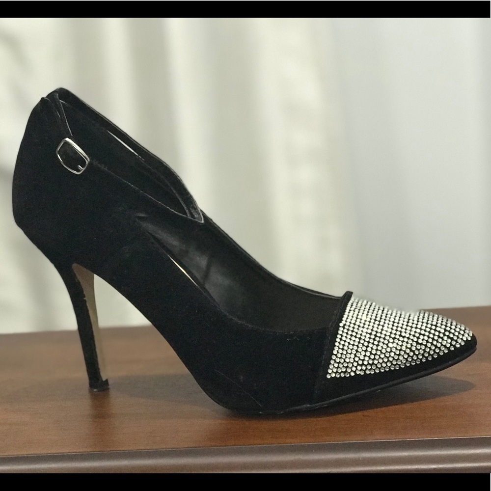 Anne Michelle black seude rhinestone shoe - Picture 9 of 9